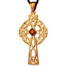 Arcana - Keltisches Kreuz - roter Kristall (Kettenanhnger in Bronze)