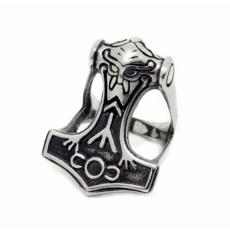 Thorhammer Ring mit Wikingerkopf (Silber)