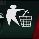 Halte deine Umwelt sauber / Kreuz in den Müll (Autoaufkleber)